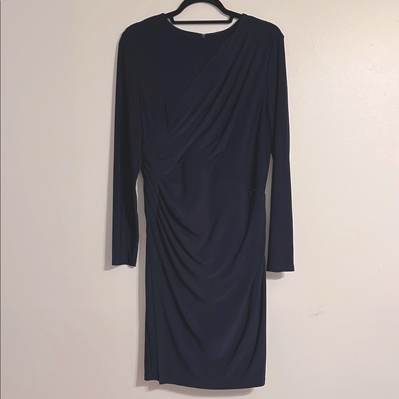 Lauren Ralph Lauren Draped Long Sleeve Winter Formal Evening Dress Dark Blue - Picture 1 of 6